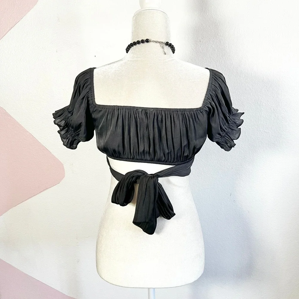 Black Puff Sleeve Top Victorian Gothic Whimsigoth Milkmaid XS - Picture 2 of 6